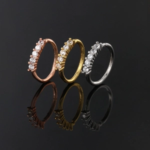 Three-piece micro-paved zircon nose rings in rose gold, gold and silver finish