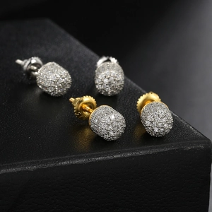 Hip hop micro-paved S925 silver cylinder stud earrings with sparkling cubic zirconia