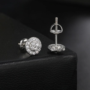 Pendientes de Botón Hip Hop Redondos con Micro Circonia para Hombre Cobre Chapado en Oro Plata Joyería de Personalidad