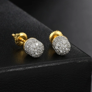 Hip hop style gold S925 sterling silver capsule stud earrings with full zircon stones
