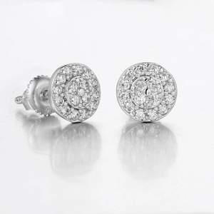 Pendientes hip hop redondos de plata con circonitas micro-pave y cierre de rosca seguro