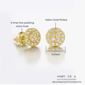 Pendientes redondos de racimo bañados en oro amarillo estilo hip hop con circonitas