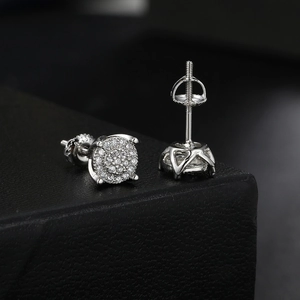 Pendientes hip hop de plata con circonitas y cierre de rosca para hombre y mujer con brillo