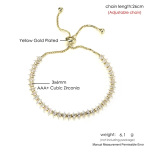 Elegante bracciale tennis placcato oro con zirconi cubici AAA+ e catena regolabile
