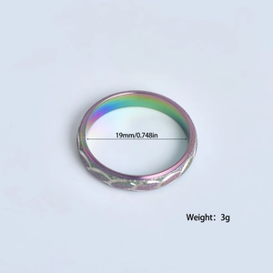 Detail view of rainbow inner band ring with frosted texture and braided silver lines