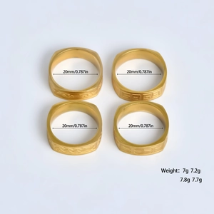 Set of four gold square stainless steel rings with Celtic and flame patterns for couples