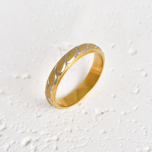 Frosted gold stainless steel twisted ring with silver wave pattern for women and men