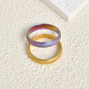 Minimalist Stainless Steel Frosted Ring For Men Women Gold Silver Rainbow Sandblasted Texture Couple Jewelry Finger Ring