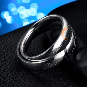 Polished stainless steel couple rings with rose gold heart and Real engraving
