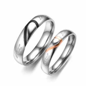 Polished Stainless Steel Couple Puzzle Heart Rings Engraved Real Love Matching Promise Bands For Men Women Jewelry Gift