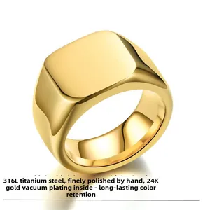 Macro shot of 24K gold plated 316L stainless steel square signet ring for men