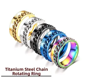 Detail view of rotating chain rings in five colors with Roman numeral engravings