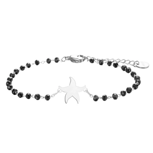 Detail of starfish pendant on silver chain with faceted black beads and lobster clasp