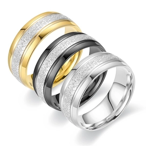 Three-color titanium steel rings with polished edges and frosted matte finish center