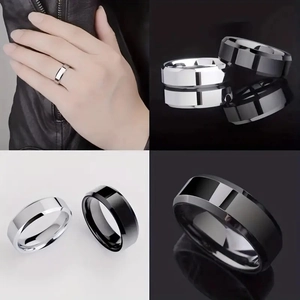 Bague Anneau Minimaliste en Acier Inoxydable pour Hommes Femmes Poli Miroir Bord Biseauté Bague Simple Bijoux de Mode Cadeau