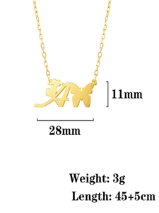 Detail view of golden butterfly heart necklace with dimensions 28mm by 11mm and 45cm chain
