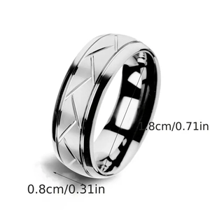 Anello da uomo in acciaio inossidabile argento con trame geometriche e larghezza 8mm