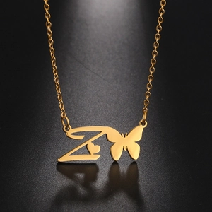 Golden stainless steel necklace featuring butterfly and letter Z pendant with heart detail