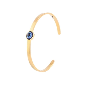 Verstellbares goldenes Edelstahl-Armreif mit blauem Evil-Eye-Anhänger als Mittelstück
