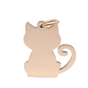 Detailed view of cat-shaped rose gold stainless steel pet tag with smooth polished finish