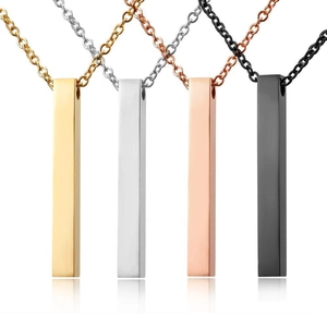 Minimalist Stainless Steel Vertical Rectangle Bar Pendant Necklace For Men Women Geometric Long Strip Jewelry Fashion Accessory