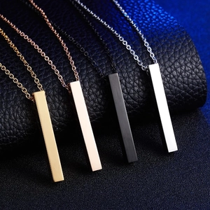 Minimalist bar pendant necklaces in gold, rose gold, black, and silver stainless steel