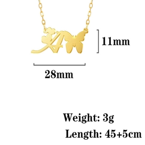 Gold butterfly heart letter A pendant necklace in stainless steel with 45cm chain