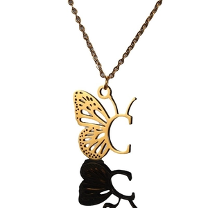 Gouden roestvrijstalen ketting met vlinderletter C hanger en fijne schakelketting