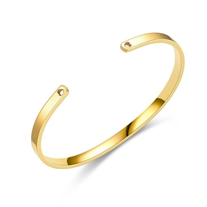 Adjustable gold plated stainless steel open bangle with heart cut-out accents for women