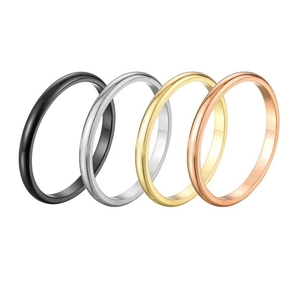 Minimalist 18K gold-plated stainless steel rings in black, silver, gold, and rose gold finishes