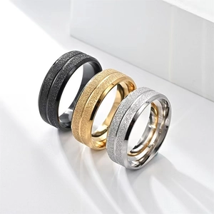 Anello a Fascia Minimalista in Acciaio Inossidabile per Uomo Donna Finitura Sabbiata Opaca Scanalatura Lucida Gioielli Vintage
