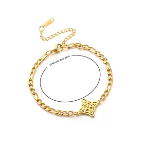 Goldenes Edelstahl-Figaro-Armband mit konzentrischem geometrischem Blumenanhänger