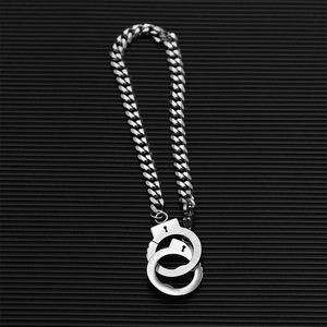 Hip hop stainless steel curb chain bracelet with functional unlock handcuffs pendant