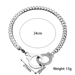 Hip hop stainless steel Cuban chain bracelet featuring an engraved UNLOCK handcuff pendant