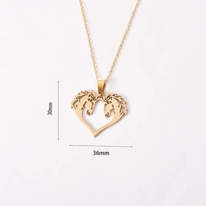Golden heart horse necklace pendant made of stainless steel with dimensions 30mm by 36mm