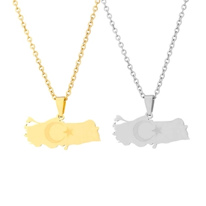 Türkei-Kartenanhänger-Halskette mit Stern und Mond in Gold und Silber aus Edelstahl