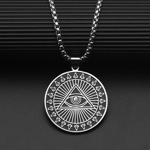 Roestvrij Stalen Oog van de Voorzienigheid Medaillon Halsketting Voor Mannen Vrouwen Vrijmetselaars Symbool Ronde Hanger Sieraden