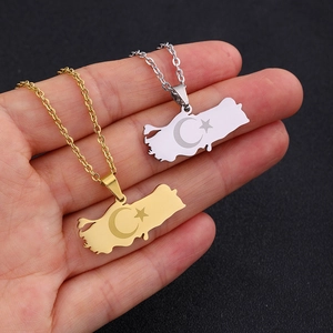 Türkei Karte Stern Mond Anhänger Halskette Edelstahl Schmuck Für Herren Damen Gold Silber Galvanisiert Ankerkette Ethno Souvenir Geschenk
