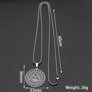 Vintage roestvrijstalen ketting met ronde Oog van de Voorzienigheid hanger voor uniseks