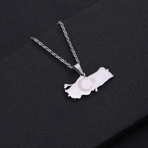 Poliertes Silber Edelstahl Halskette mit Türkei-Karte Stern und Mond Anhänger
