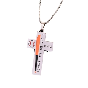 Roestvrijstalen honkbal kruis ketting met I CAN DO ALL THINGS bijbelse gravering