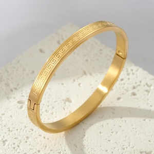 Vintage Stainless Steel Greek Key Meander Pattern Bangle Bracelet For Women Men Retro Gold Silver Electroplated Jewelry Gift