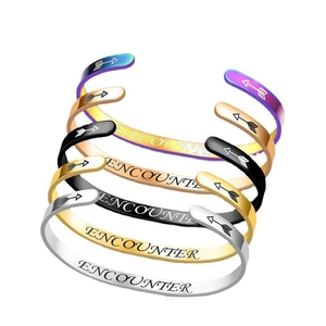 Minimalist Stainless Steel Open Cuff Bracelet For Women Men Engraved Encounter Arrow Pattern Fashion Jewelry Gift