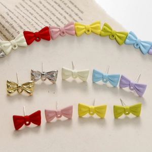 Sweet Colorful Bowknot Alloy Stud Earring DIY Jewelry Making Material Girl Earring Findings With 925 Sterling Silver Earring Post