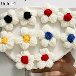 Handmade Crochet Puff Flower DIY Accessories Cotton Yarn Floral Decor For Earrings Hair Clips Hats Clothing Craft Materials