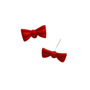 Red matte bow-shaped alloy stud earrings for women with high-quality resin finish
