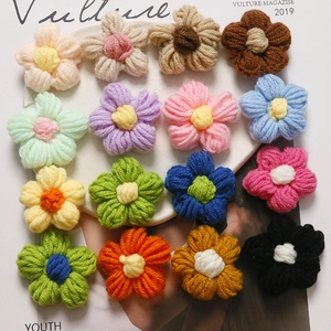 Handmade Crochet Woolen Yarn Puff Flower Charms For DIY Earrings Hairpins Hats Accessories Multi Color Cute Floral Decoration