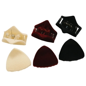 Set de 6 pinzas para el cabello triangulares flocadas en crema, rojo oscuro y negro