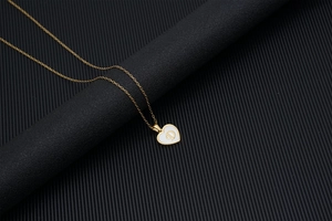 Elegant gold-plated necklace with a heart-shaped shell pendant featuring the letter D