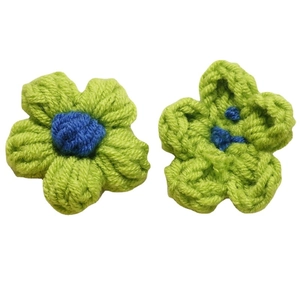 Handmade crochet puff flowers in green and blue for DIY earrings and hair accessories
